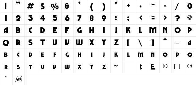 Marbold Normal Character Map