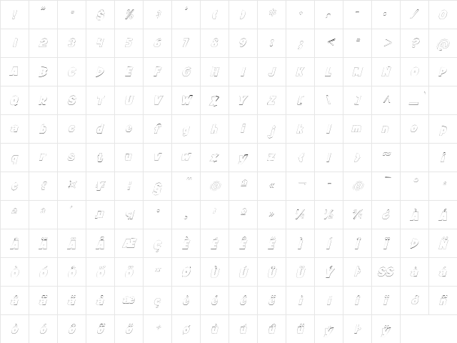 JiffyOutline Italic Character Map