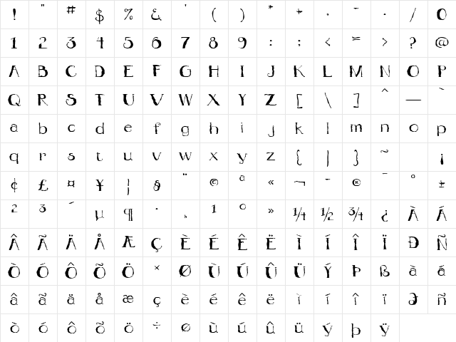 Jitterbug ICG Regular Character Map