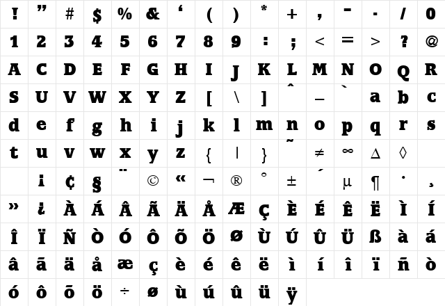 MarburgExtrabold Regular Character Map