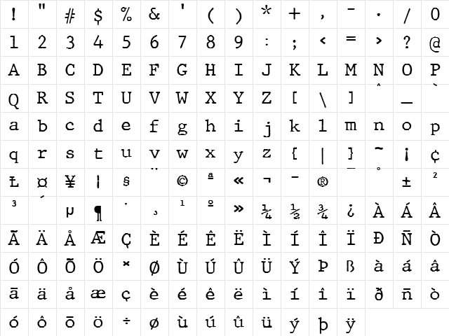 JMH Typewriter Regular Character Map
