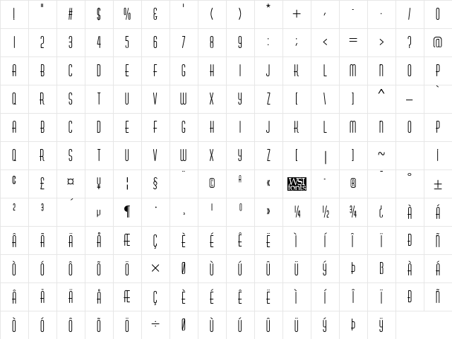Astute Caps Regular Character Map