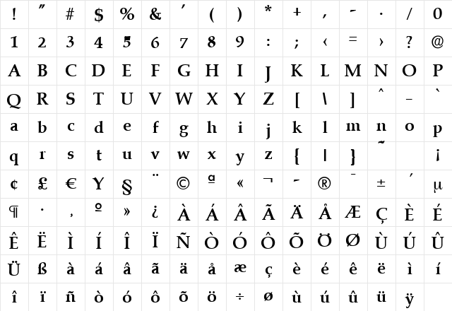 JoelBecker Bold Character Map