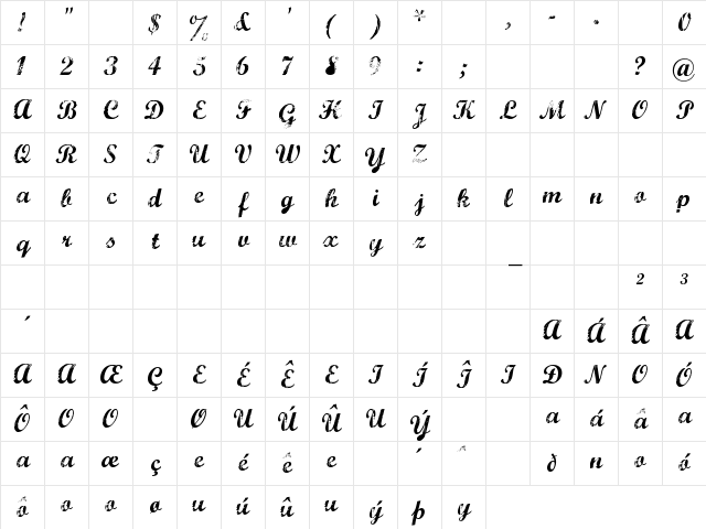 Marcelle Script Regular Character Map