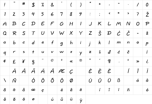 Jott Bold Character Map