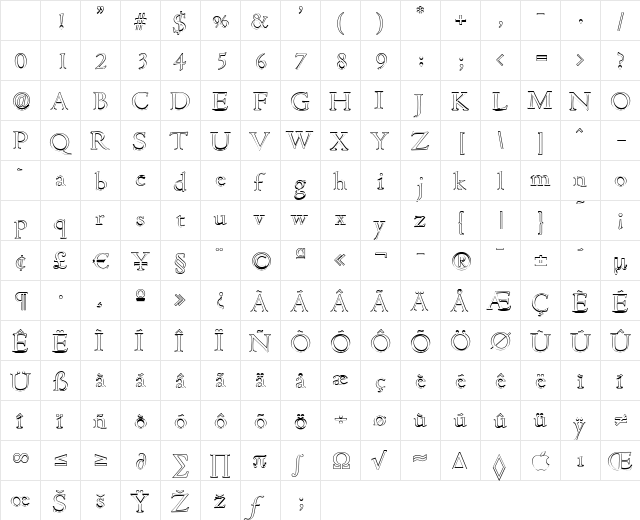 JohnBeckerOutline-Light Regular Character Map