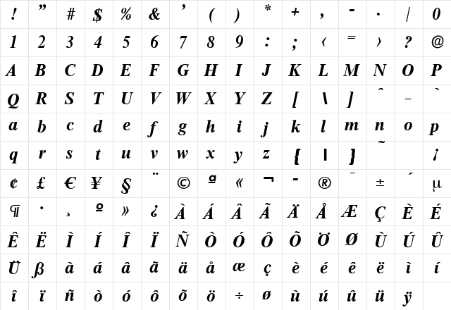 JonasBecker Bold Italic Character Map