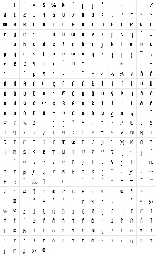 Ardour GM Regular Character Map