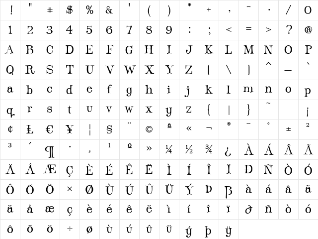 Jot Regular Character Map