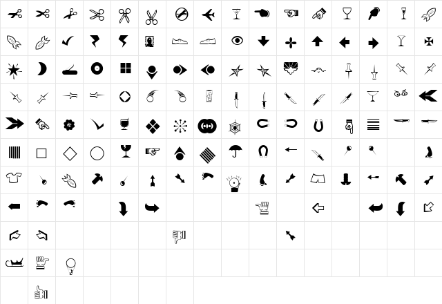 JournalDingbatsNineSSi Regular Character Map