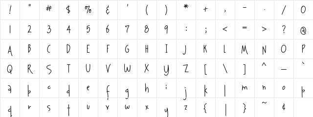 Journaling Hand Regular Character Map
