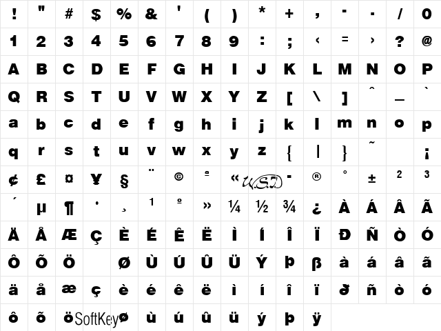 Arena Black Regular Character Map