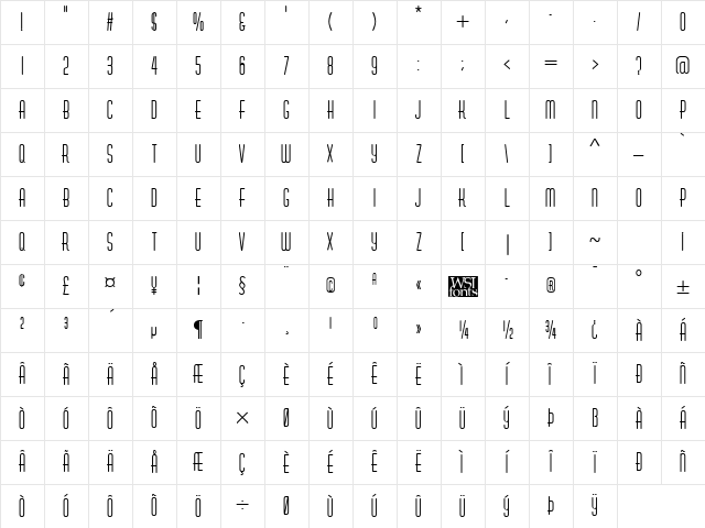 Astute Regular Character Map