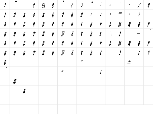 JudasCaps Italic Italic Character Map JudasCaps Italic Italic Character Map