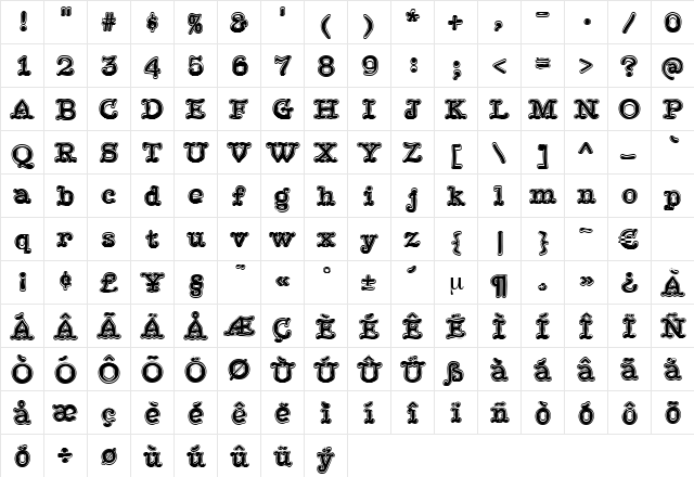 JukeboxInline Regular Character Map