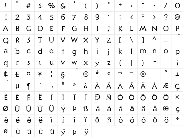 Julius Regular Character Map Julius Regular Character Map