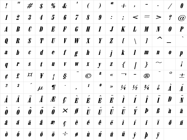 June 15 Wide BoldItalic Character Map