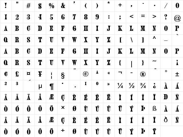 June Bold Character Map