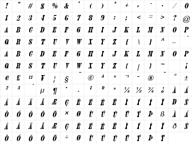 June Italic Character Map