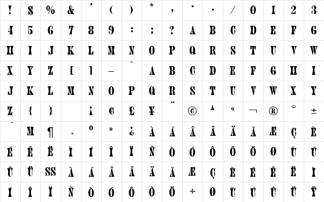 JuniorDB Normal Character Map