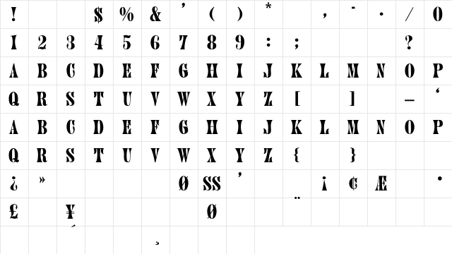 Juniper-Thin Regular Character Map