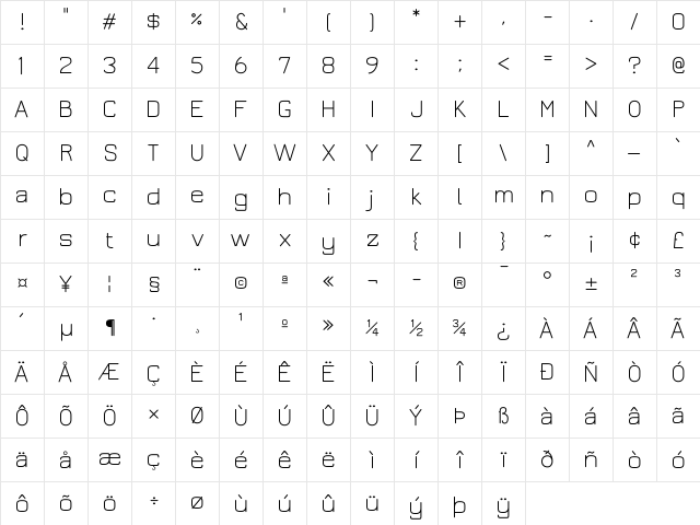Jura Light Character Map