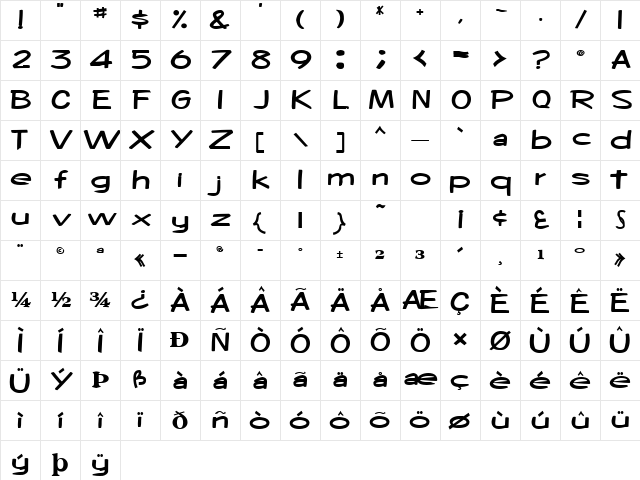 JurasakiFontBold83 Bold Character Map