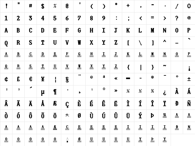 JUstice Mono Title Character Map