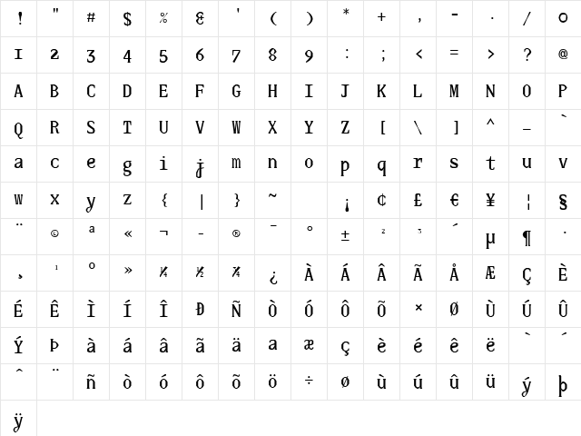 JUstice Mono Regular Character Map