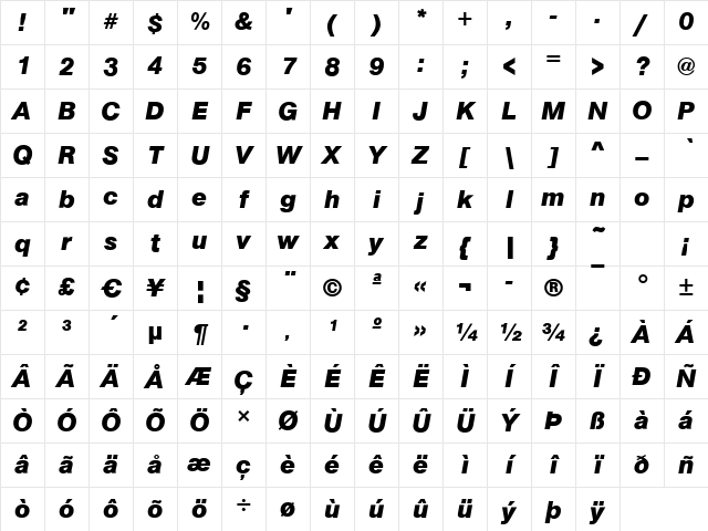 Arezzo-Bold Italic Character Map Arezzo-Bold Italic Character Map