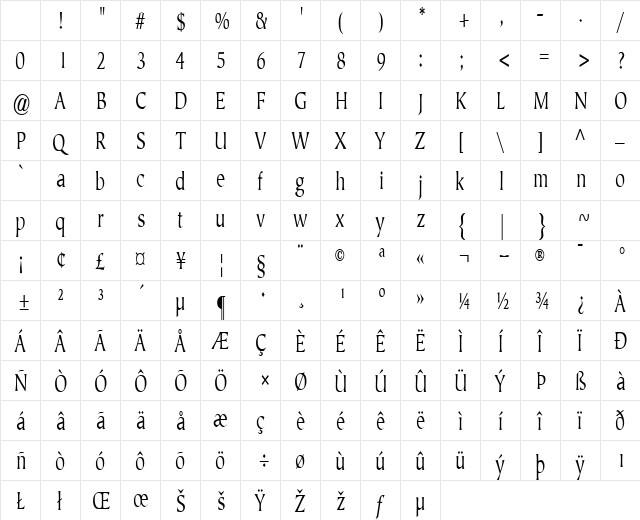 JusticeSystemCondensed Regular Character Map JusticeSystemCondensed Regular Character Map