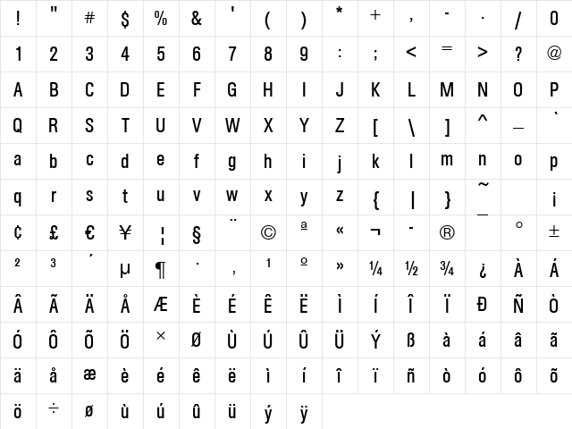 Arezzo-Cd Regular Character Map