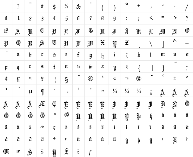 Mariage Normal Character Map