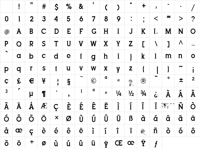 JustOldFashion-Condensed Regular Character Map JustOldFashion-Condensed Regular Character Map