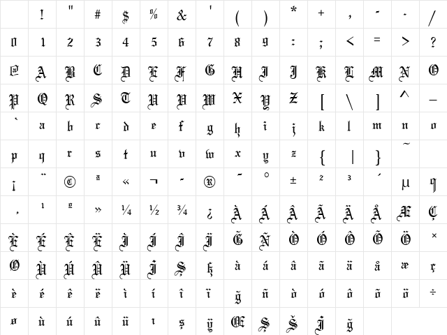 Mariage Normal Character Map