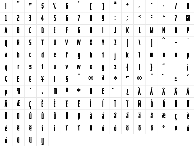 Jute Bold Character Map
