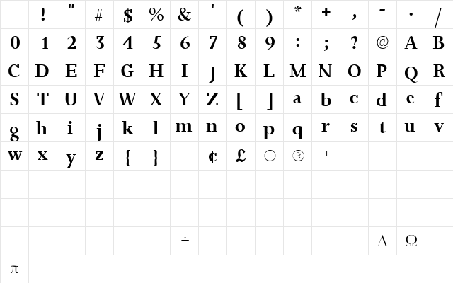 JuxtaSSK Regular Character Map