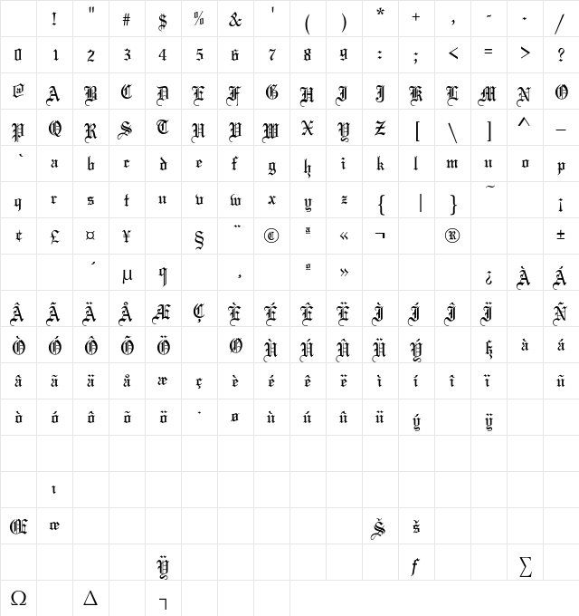 Mariage Regular Character Map