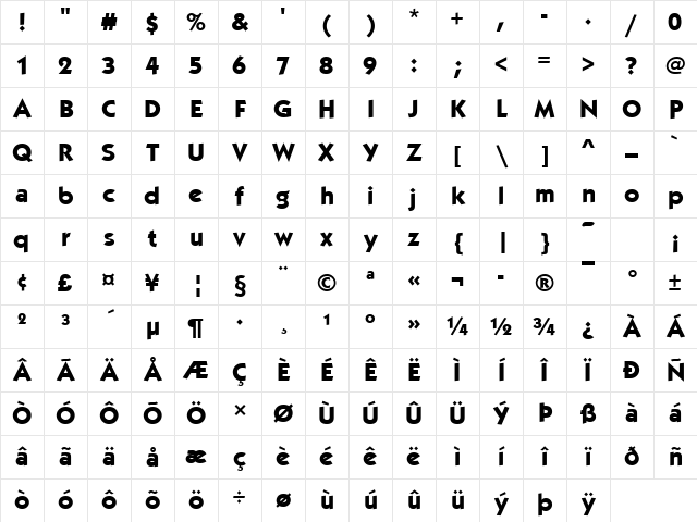 KabelItcT Bold Character Map