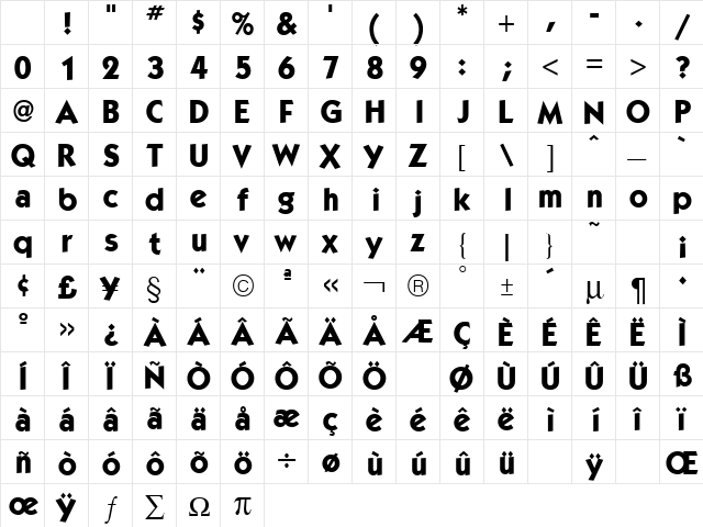 Kabel Bold Character Map Kabel Bold Character Map
