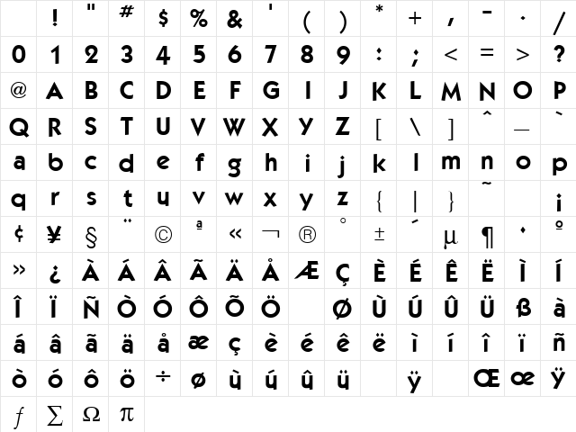 Kabel Demi Regular Character Map