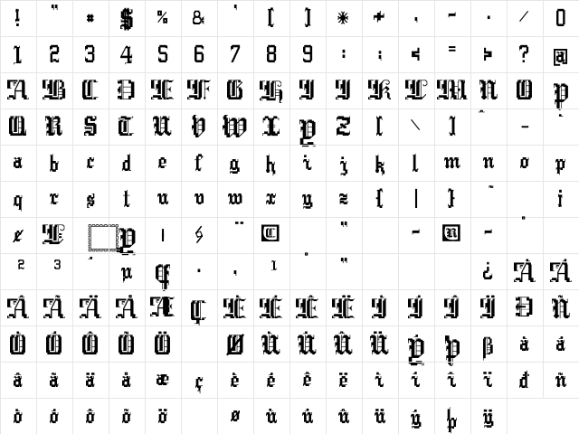Argor Cwar Scaqh Regular Character Map
