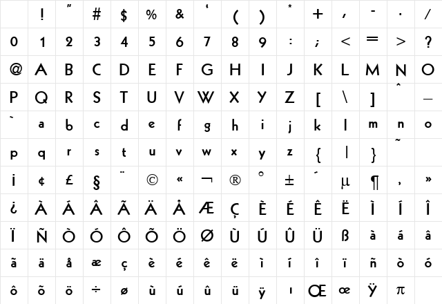 KabinLightDB Bold Character Map