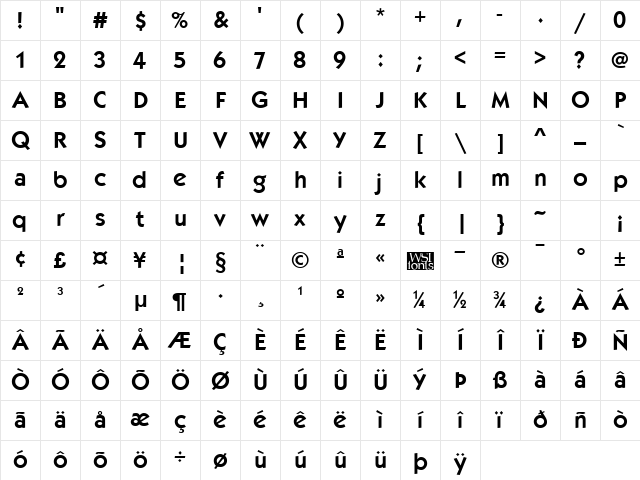 Kabob Bold Character Map
