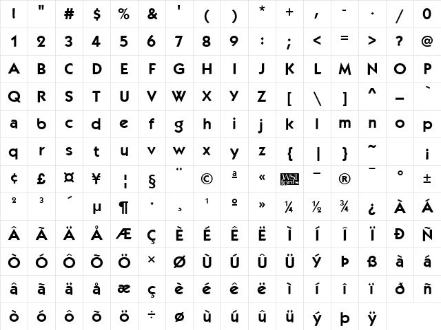 Kabob Bold Character Map