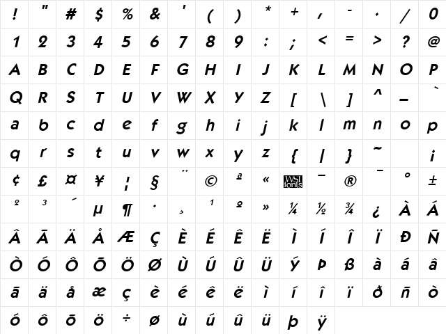 Kabob BoldItalic Character Map