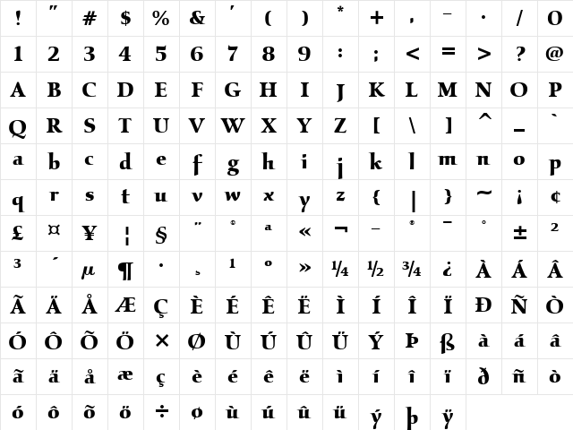 Kallos ITC Book Bold Character Map