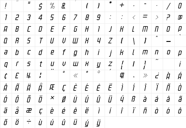 Kanal Light Italic Character Map