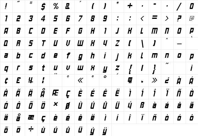 Kanal Italic Character Map