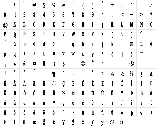 AstuteCondSSK Regular Character Map AstuteCondSSK Regular Character Map